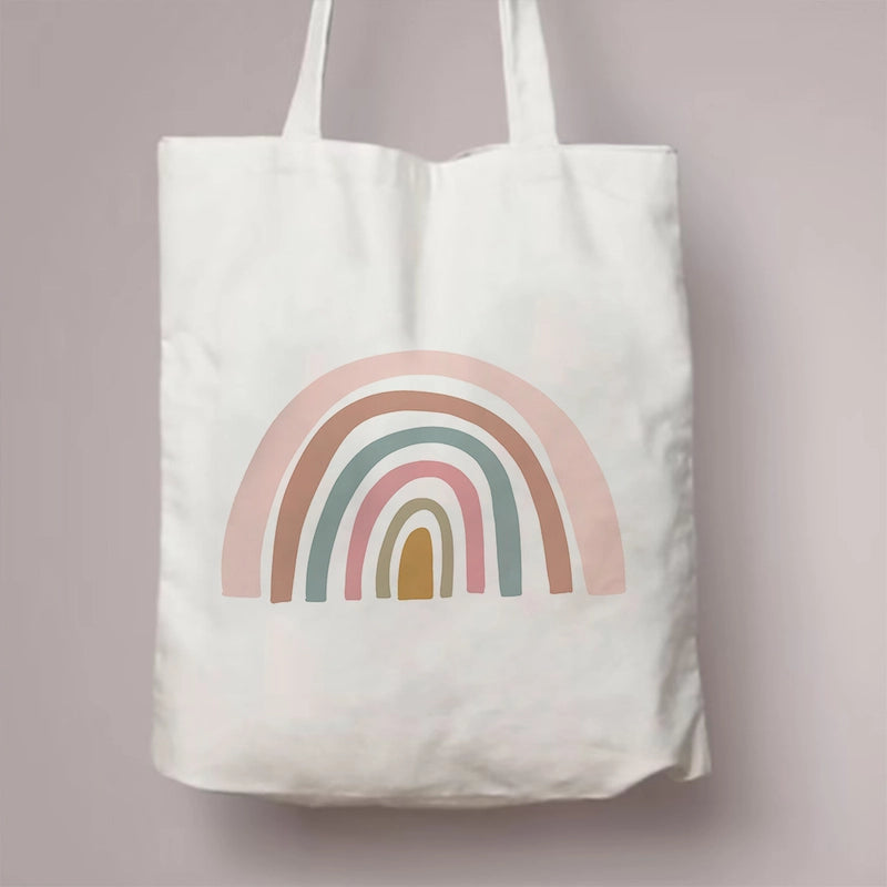 Women's Canvas Rainbow Red Heart Cute Square Open Canvas Bag