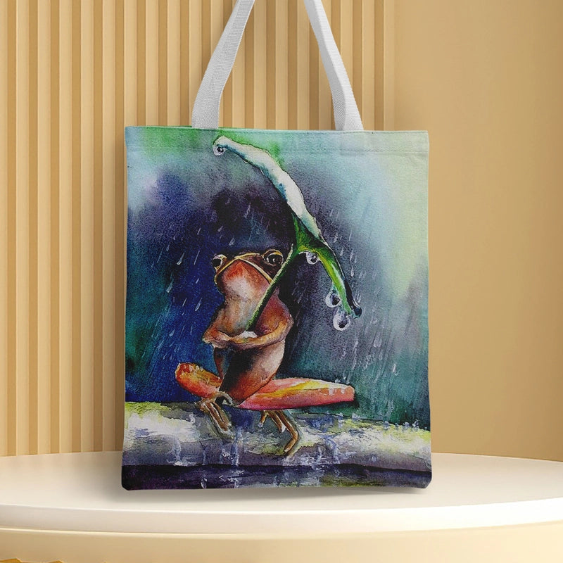 Women's Medium Canvas Frog Basic Classic Style Square Open Canvas Bag