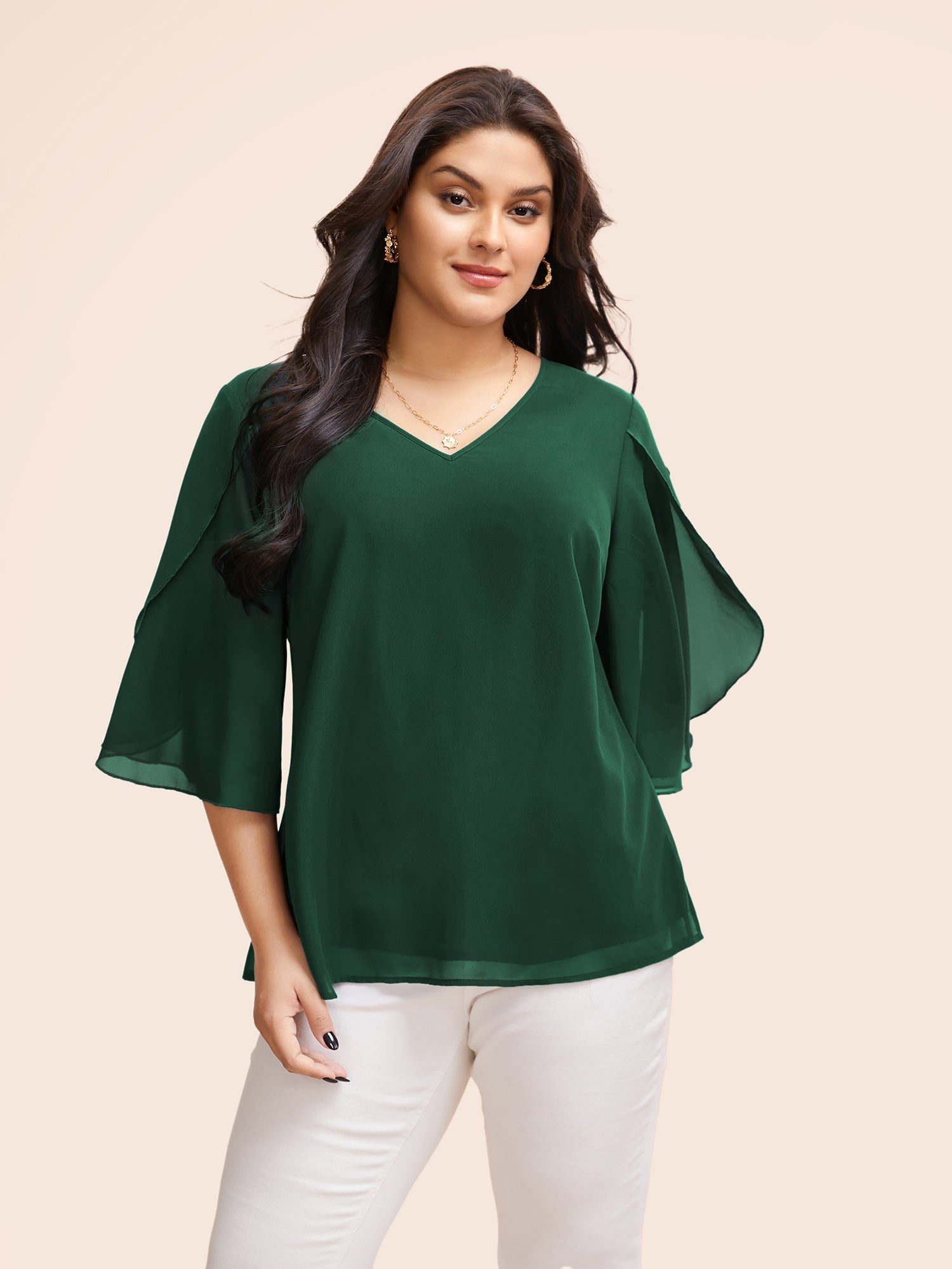 Chiffon Gathered Petal Sleeve Blouse