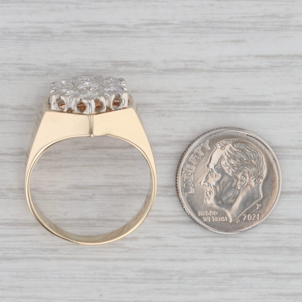 1.20ctw Diamond Cluster Ring 14k Yellow Gold Size 10 Men's