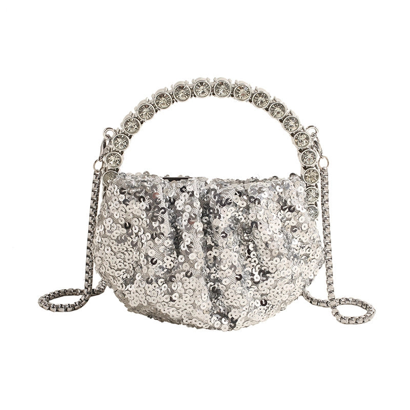 Pink Silver Black Pu Leather Solid Color Sequins Shell Evening Bags