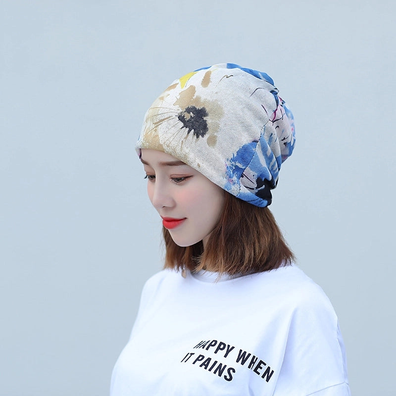 Printed Thin Hat Women's Pullover Hat Breathable Sparkling Toe Heap Moon Hat Headscarf Outdoor Hat
