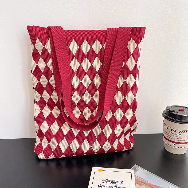 Women's Medium Knit Lingge Vintage Style Open Tote Bag