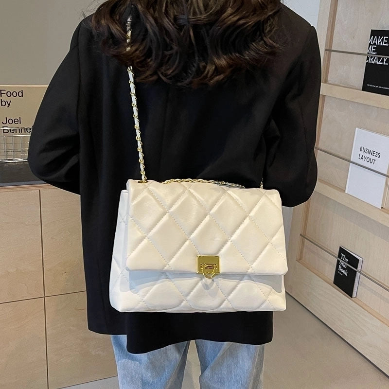 Women's Pu Plaid Solid Color Streetwear Sewing Thread Chain Lock Clasp Crossbody Bag