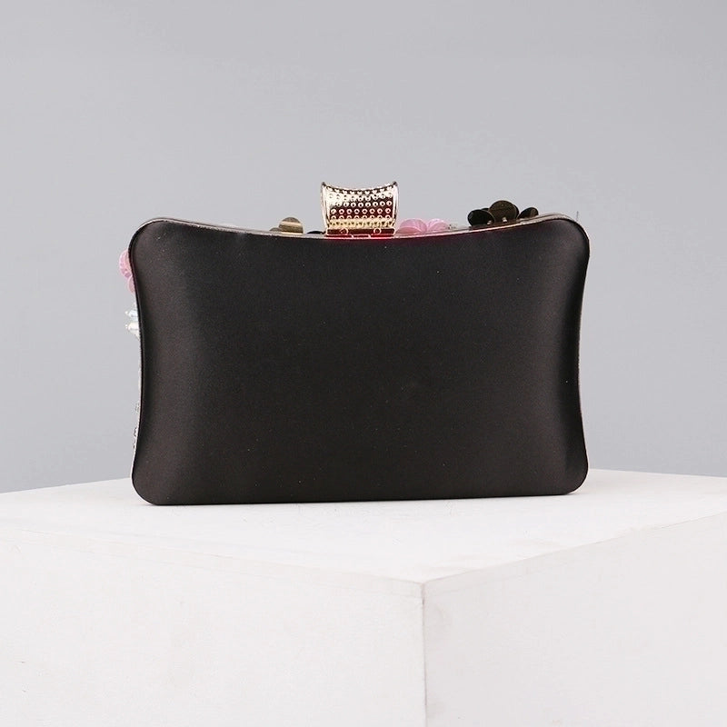 Blue Black Gold Pu Leather Flower Square Evening Bags