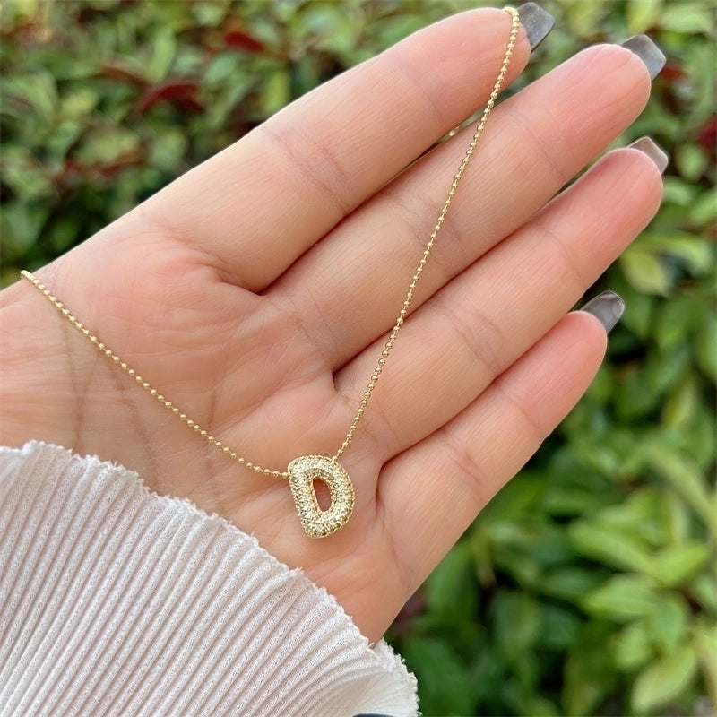 Copper 18K Gold Plated Inlay Letter Zircon Pendant Necklace