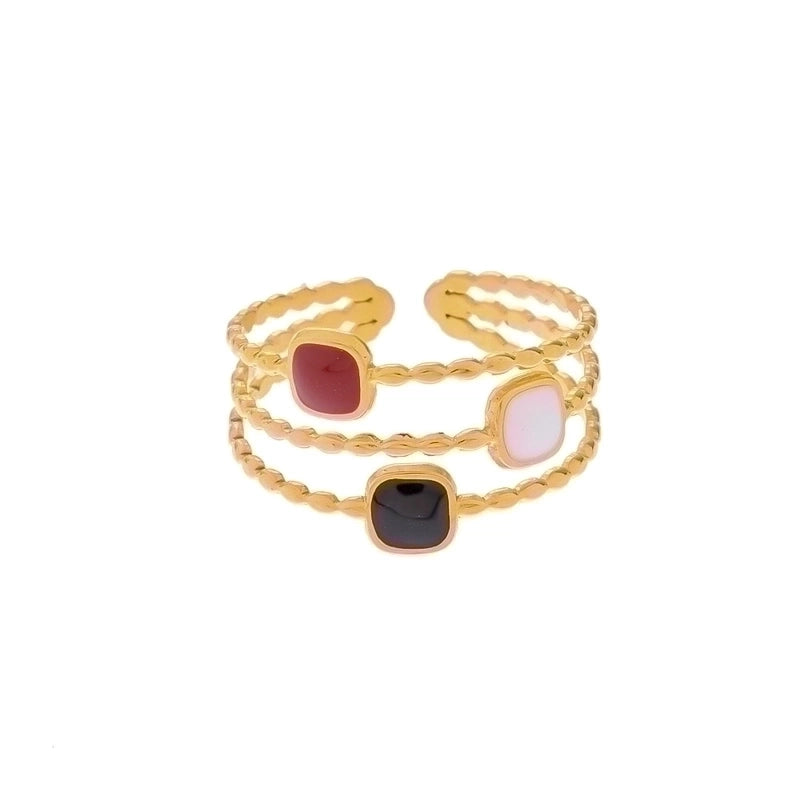 Vintage Style Color Block Stainless Steel 18K Gold Plated Plating Open Rings