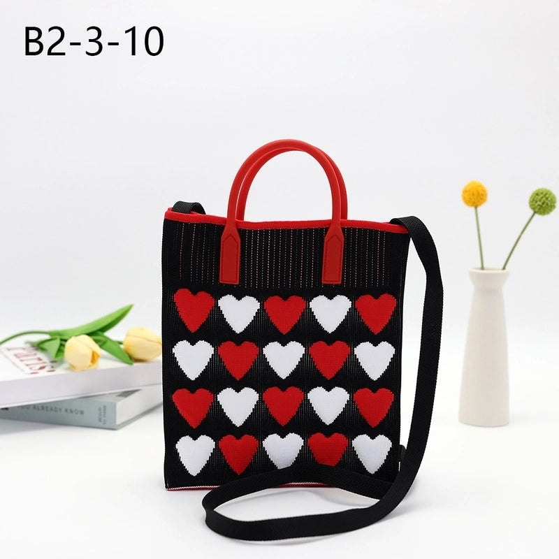 Women's Medium Cotton Plaid Waves Heart Shape Cute Basic Square Open Square Bag