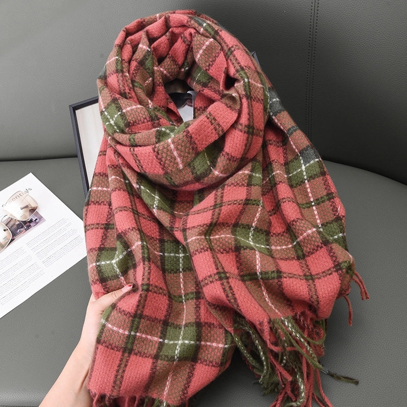Women's Basic Plaid Polyester Scarf