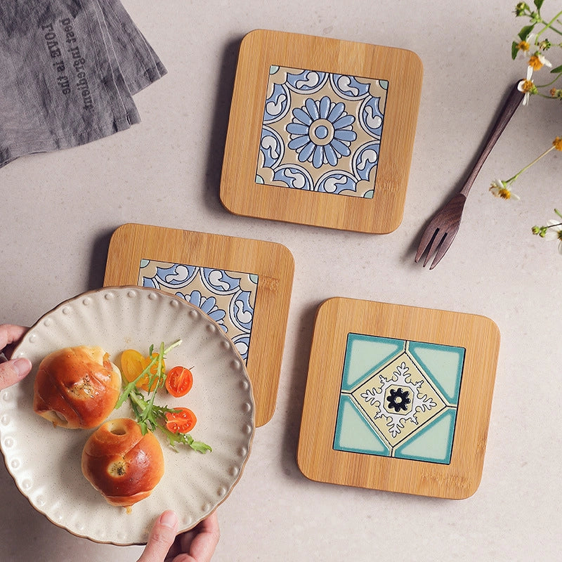 Simple Anti-scald Table Mat Heat Insulation Board Wooden Mat Thickened Teppanyaki Wooden Mat Hot Charcoal Wooden Mat Heat-resistant Casserole Bowl Mat