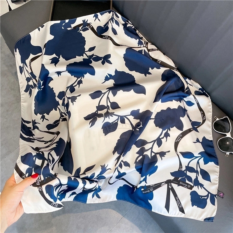 2 Pieces Women'S Ig Style Minimalist Color Block Flower Satin Silk Scarf