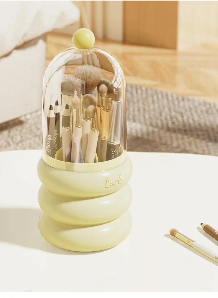 360° ROTATING MAKEUP BRUSH HOLDER WITH LID & LIPSTICK ORGANIZER