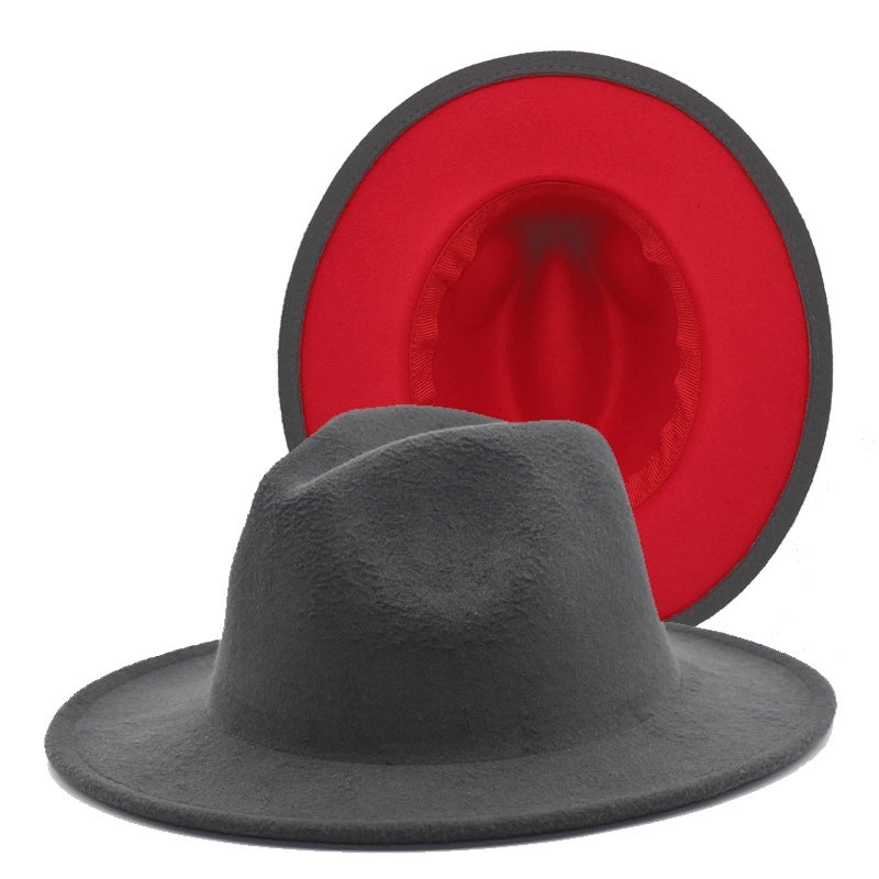 Popular Two-color Woolen Hat Women's Fashion Wide-brimmed Felt Hat Hat Jazz Hat Men