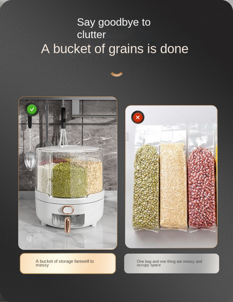 6kg Rotating Rice Dispenser. Storage Container With 6 Compartments Holder For Rice And Beans