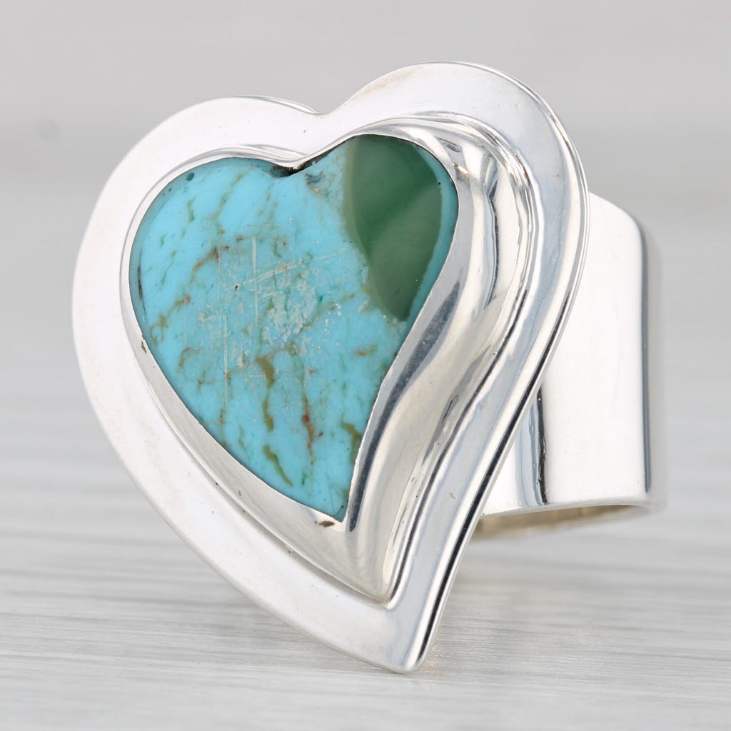 Vintage Imitation Turquoise Heart Sterling SIlver Ring Size 6.5