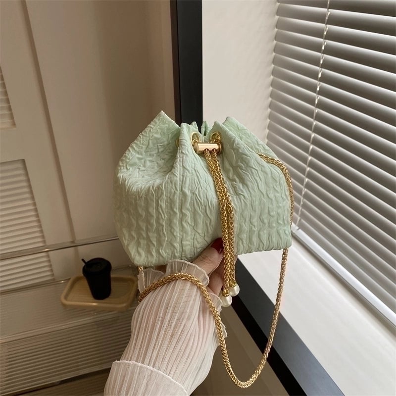 Women's Canvas Solid Color Basic Bucket String Crossbody Bag