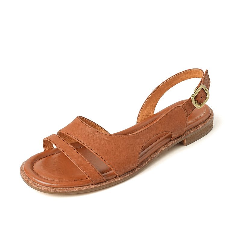 Fashion Design Casual Leather Flat Slingback Roman Sandals in Apricot/Brown