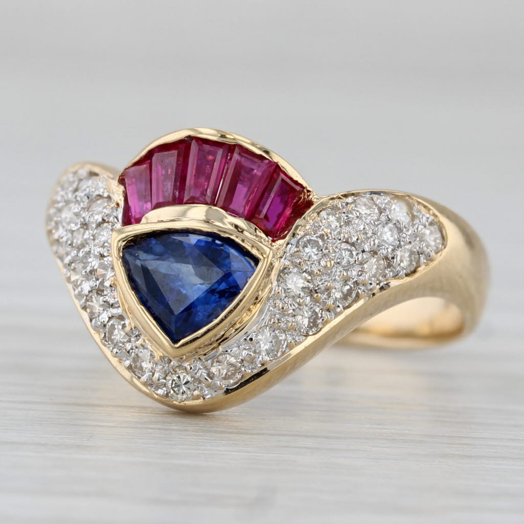 1.25ctw Ruby Sapphire Diamond Ring 18k Yellow Gold Size 6.5