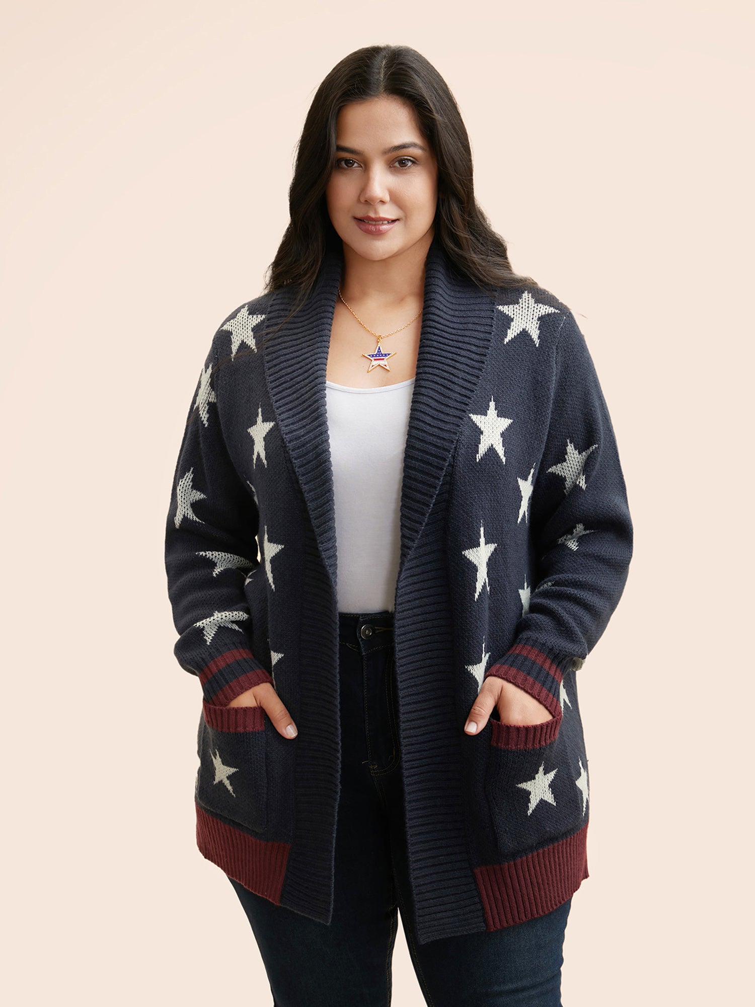 Star Contrast Patched Pocket Cardigan