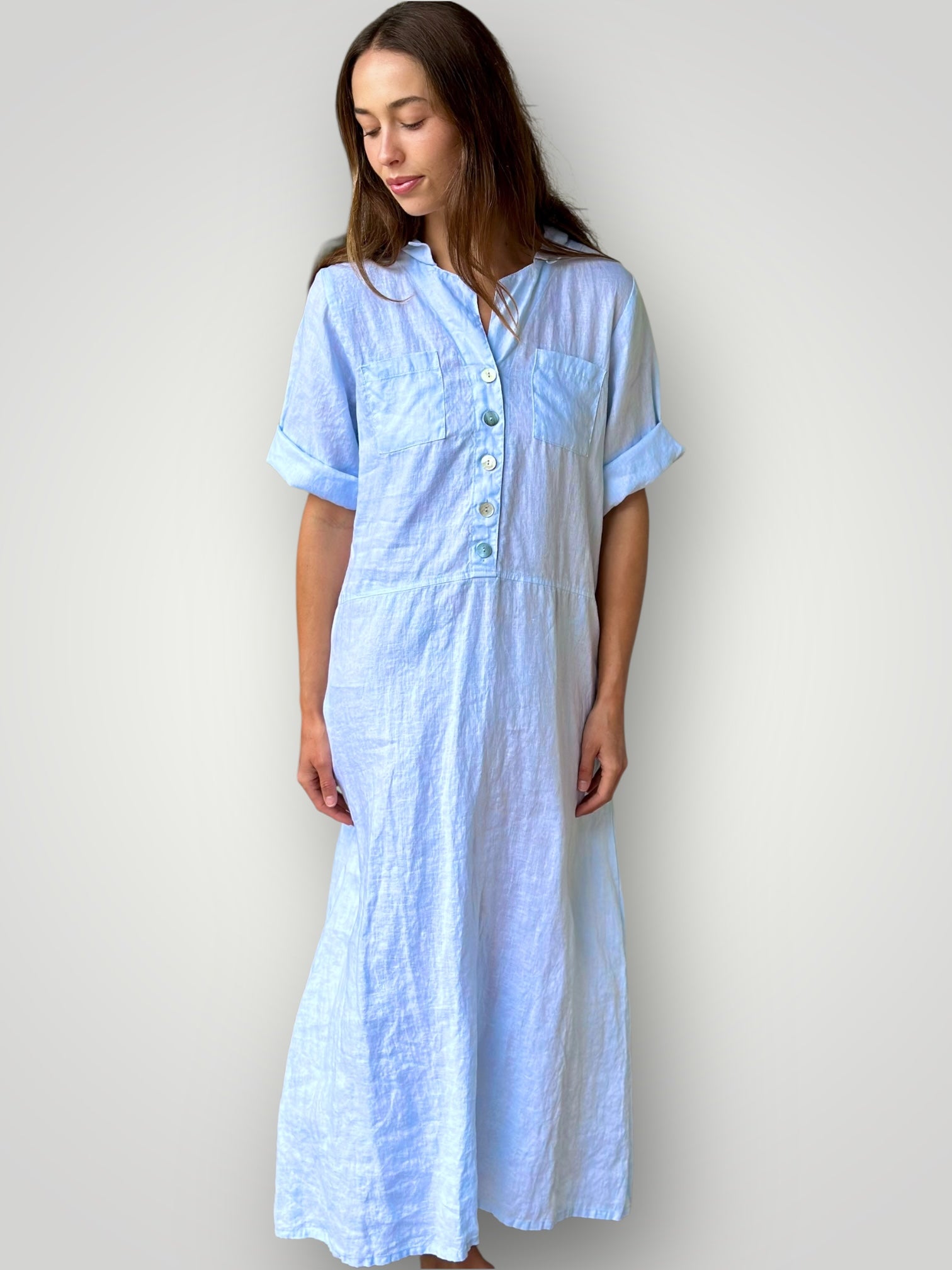 bridget dress - soft blue linen