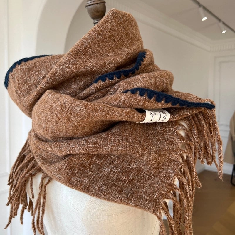 Lock Edge Light Luxury Original ~ High-End Knitted Contrast Color Including Woolen Knitting Scarf Talma Travel Matching Fashion