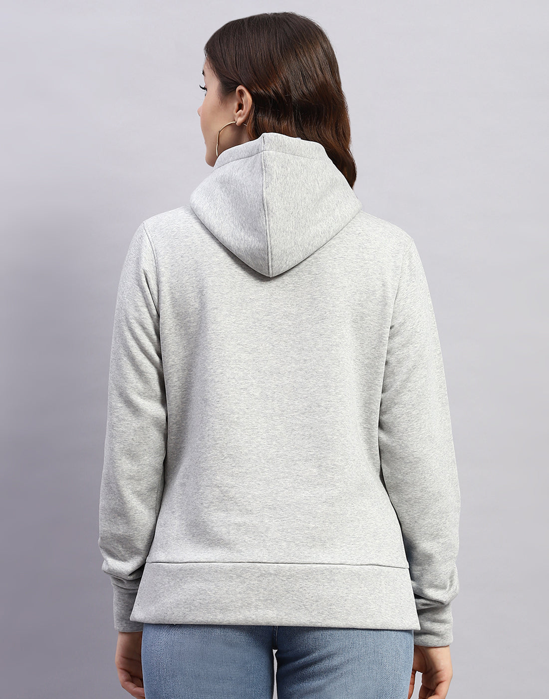 Women Grey Solid Hooded Full Sleeve Sweatshirt