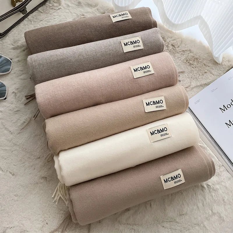 D Cashmere Scarf Solid Color Tassel Shawl Long Couple Warm Imitation Cashmere Scarf Shawl