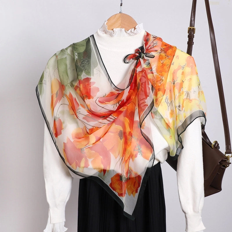 Women's Sweet Leaves Chiffon Silk Scarf