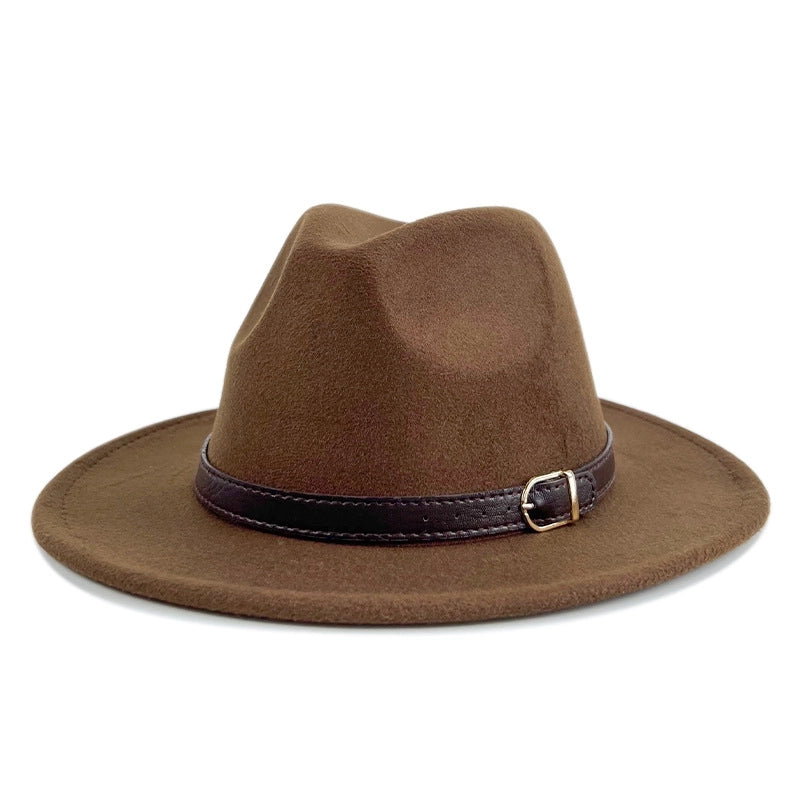 Explosions Solid Color Belt Woolen Hat Autumn And Winter Wind Fedora Hat Men's And Women's Felt Hat