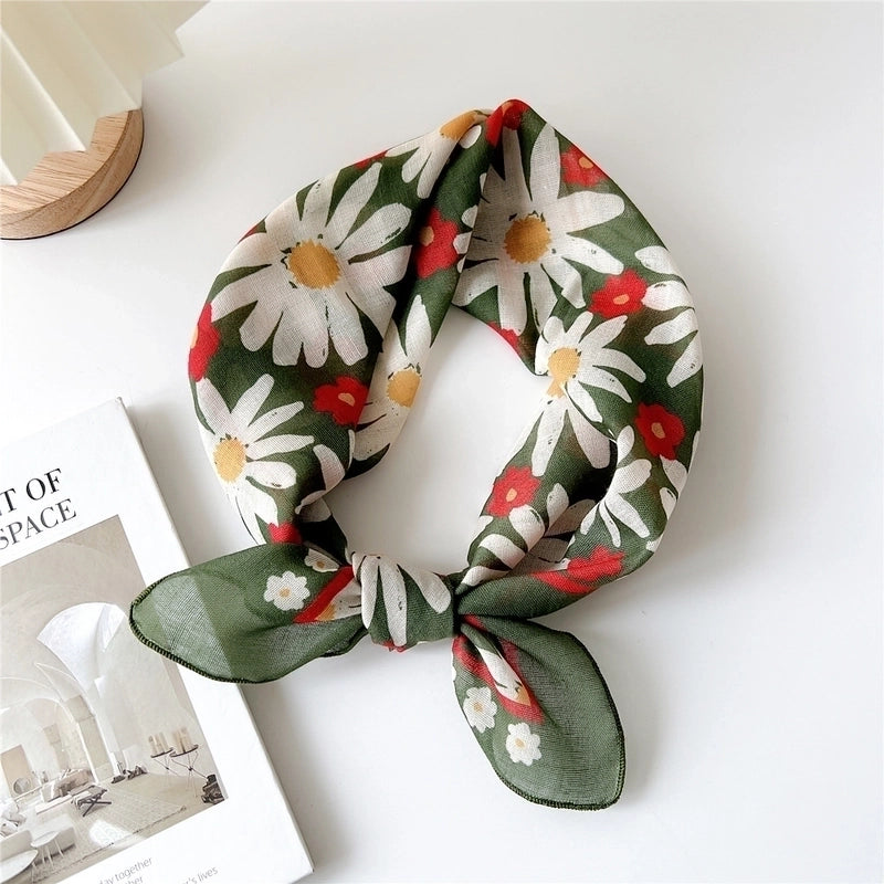Women's Pastoral Minimalist Flower Cotton And Linen Printing Silk Scarf