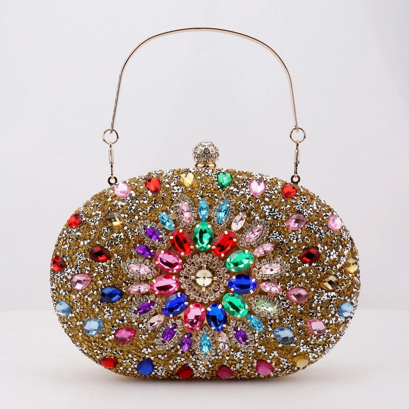 Champagne Rose Red Sky Blue Polyester Solid Color Oval Evening Bags