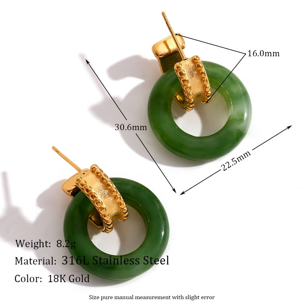 Fashion Round Circle Geometric Stainless Steel 18K Gold Plated Stud Earrings