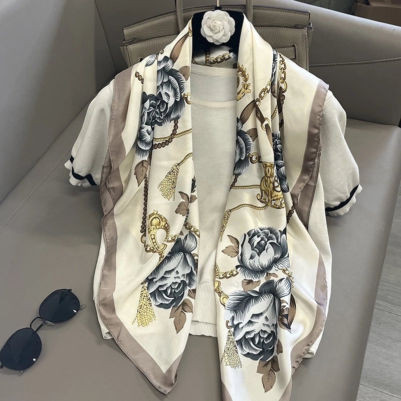 Women's Elegant Vacation Stripe Flower Polyester Silk Scarf