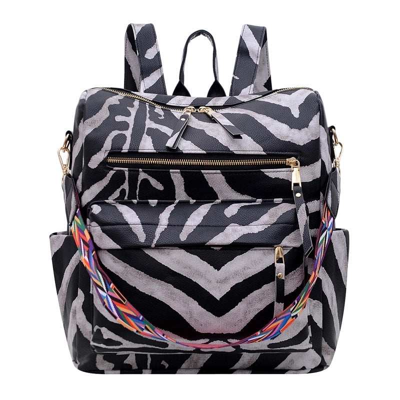 Women's Large All Seasons Pu Leather Plaid Leopard Streetwear Square Zipper Fashion Backpack