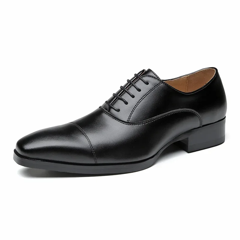 Gameglobeplanet oxford Men's Leather Oxford Shoes Lace-up Front Dress Shoes For Men Cap Toe Business Formal Black Tie Leather Shoes for Men 2024