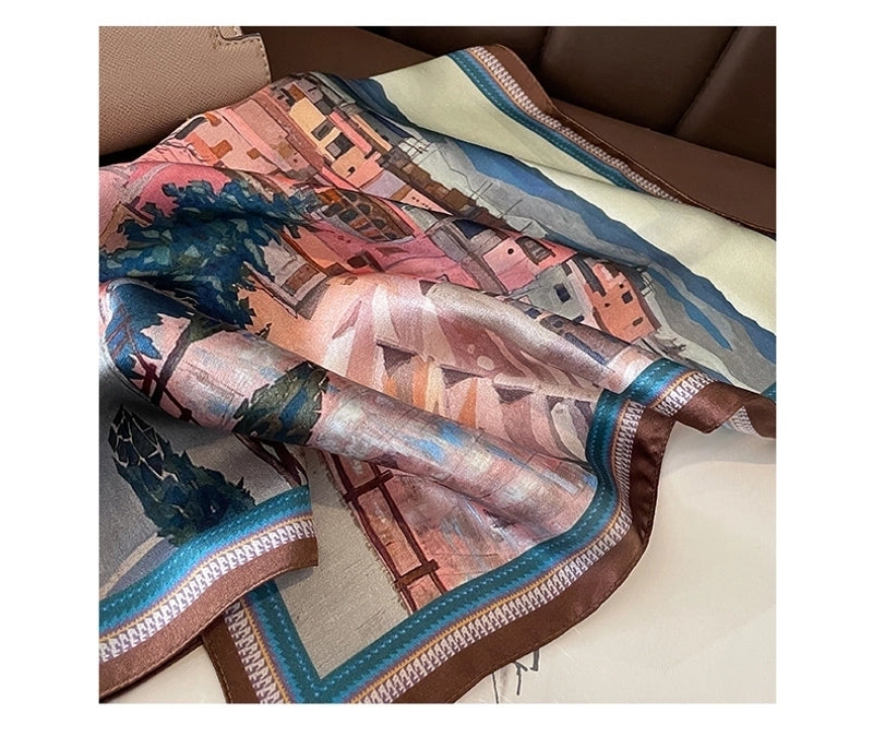 Women's Elegant Basic Color Block Silk Printing Silk Scarf