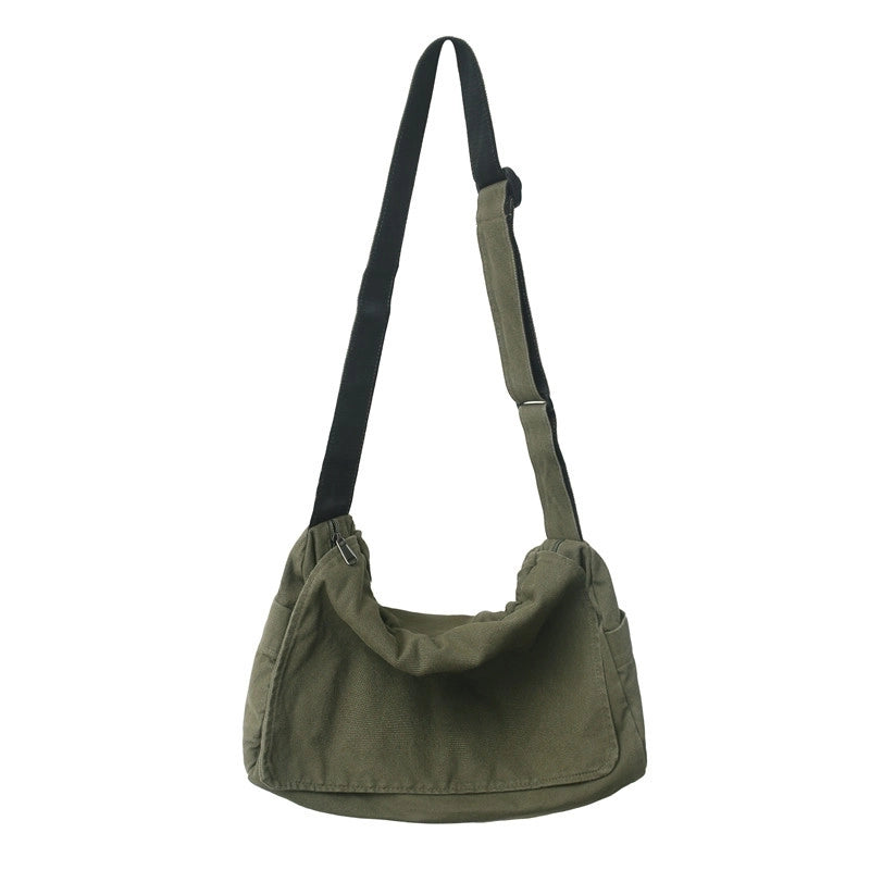Unisex Medium Canvas Solid Color Streetwear Square Zipper Shoulder Bag Crossbody Bag Messenger Bag