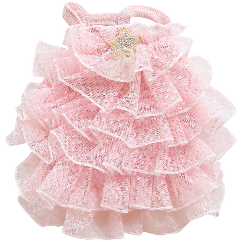 Star Printed Dog Cat Layered Lace Dress