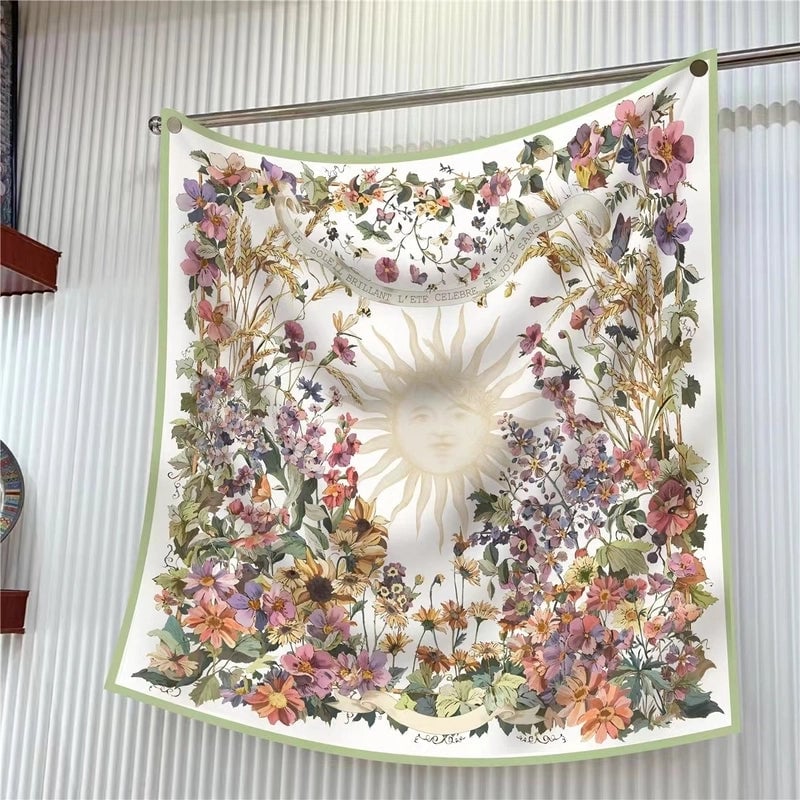 New High Quality Twill Forged Large Square Fashion 90*90cm Printed Silk Scarf Sunscreen Shawl Scarf