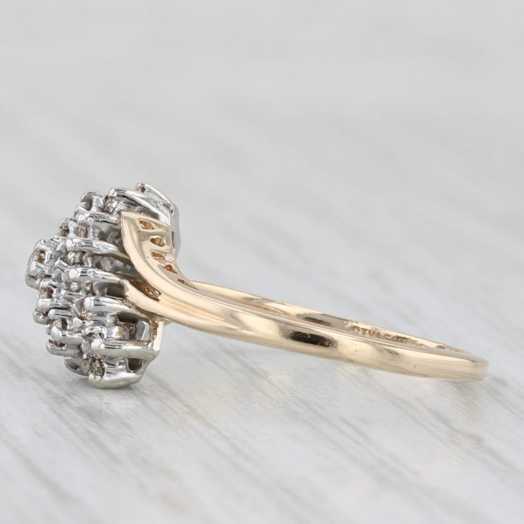 0.25ctw Diamond Cluster Bypass Ring 14k White Yellow Gold Size 6.5