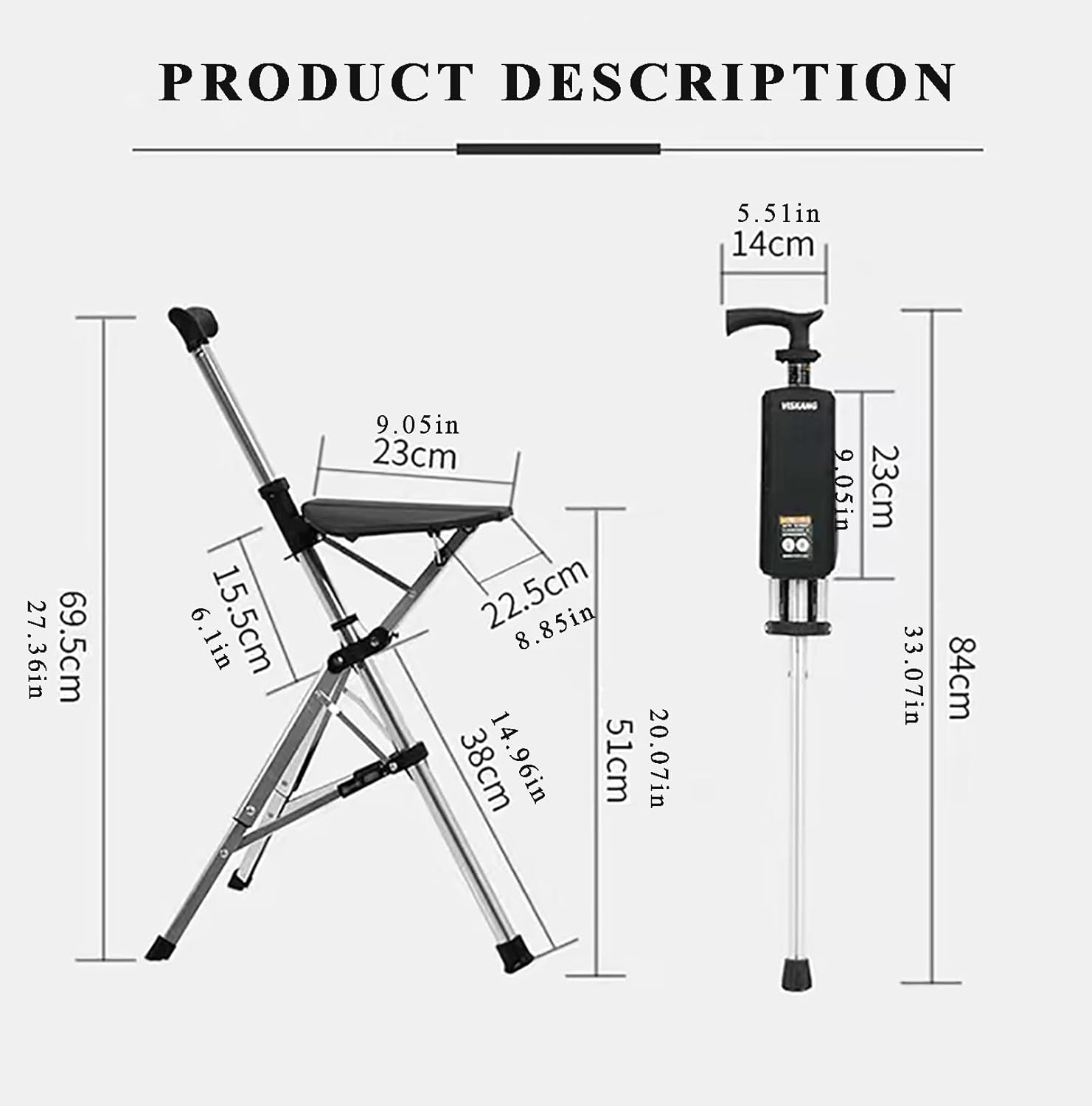 Elderly People's Crutch Stool. Non-Slip. Lightweight. Multifunctional Cane Chair