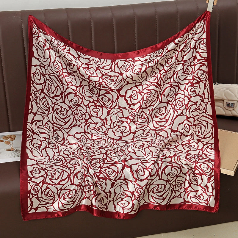 Women's Sweet Pastoral Flower Satin Silk Scarf Kerchief
