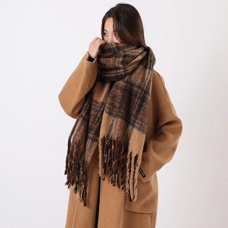 Women's Minimalist Lattice Polyester Tassel Scarf