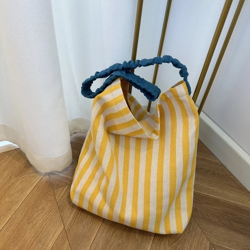 Women's Classic Style Color Block Cotton Shopping Bags