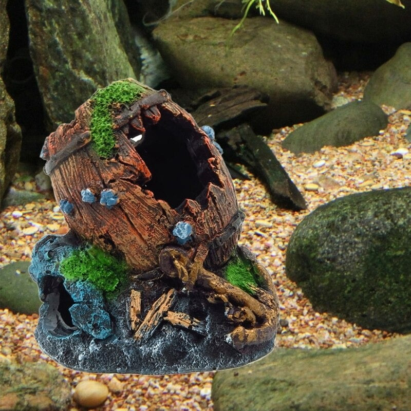 Resin Broken Barrel Ornament For Aquarium