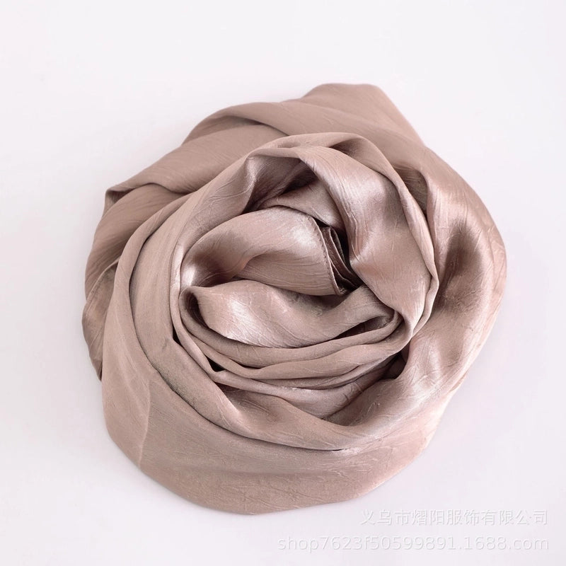 Spring And Summer New Bark Wrinkle Satin Scarf High-end Satin Wrinkle Long Scarf Ethnic Scarf Silk Scarf Shawl