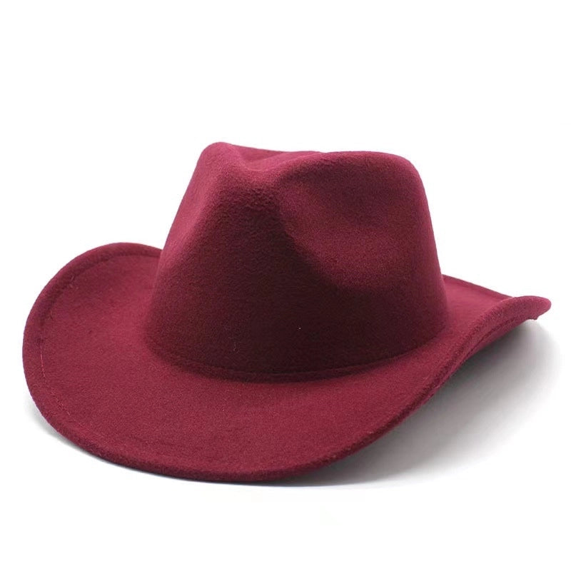 Top Hat Western Cowboy Hat Rolled Eaves Bump Top Retro Riding Hat Men's And Women's Woolen Felt Hat