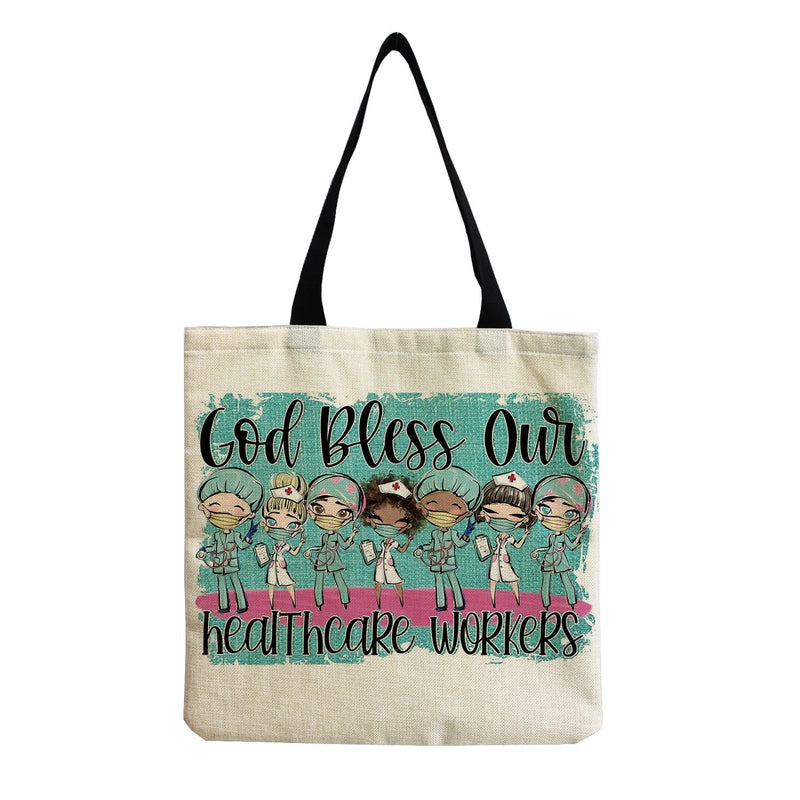 Women's Cotton And Linen Letter Nurse Heart Shape Classic Style Square Open Tote Bag