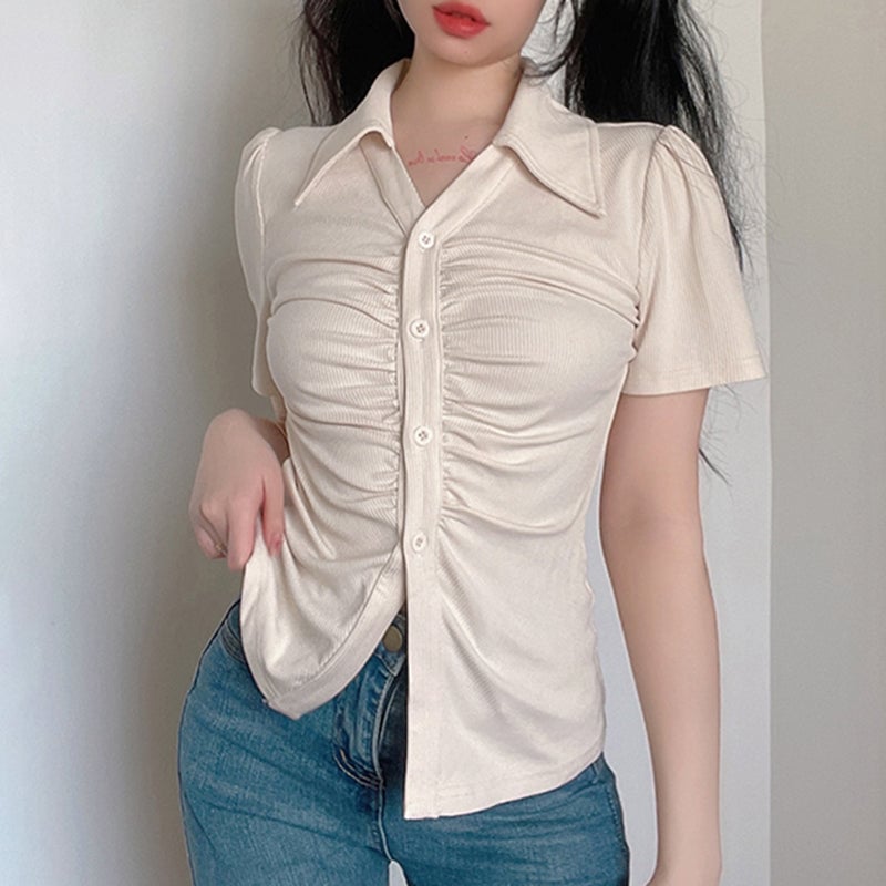 solid color versatile short sleeves