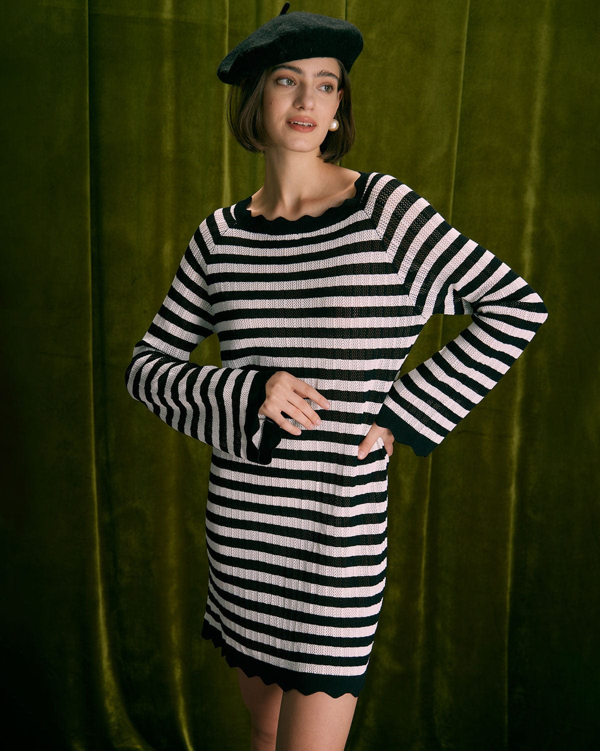 The Black Striped Flare Sleeve Mini Dress